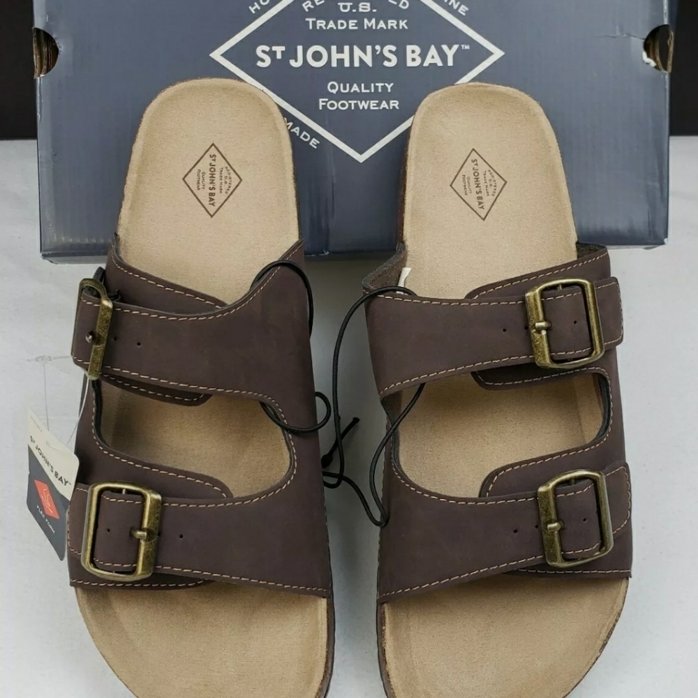 ST, John's Bay Sandals Men's  Brown Footbed Slip on Flat Color brown - Picture 3 of 7